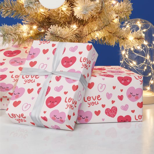 Mooi Roze Rode Hartjes Patroon Cadeaupapier (Feestdagen)
