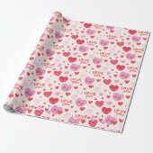 Mooi Roze Rode Hartjes Patroon Cadeaupapier (Uitgerold)