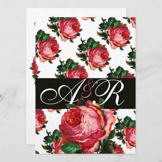 MOOI ROZE ROOS FLORALE MONOGRAM KAART (Voorkant / Achterkant)