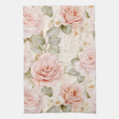 Mooi Roze Rozen Bloemige Bruiloftsdouche Theedoek (Verticaal)