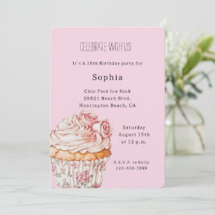 Mooi Roze Rozen Bloemige Cupcake Verjaardag Kaart