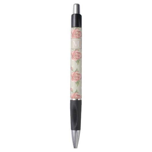 Mooi roze rozen en stippen monogram pen (Voorkant Verticaal)