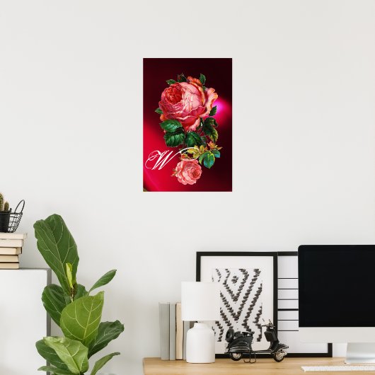 MOOI ROZE ROZEN MONOGRAM POSTER (Thuiskantoor)