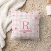 Mooi roze ruit & harten Monogram baby nursery Kussen (Deken)