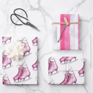 Mooi Roze Schaatsen Verjaardag Inpakpapier Vel