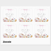 Mooi roze strik wilde bloem bruidsfeest feestgunst vierkante sticker (Vel)