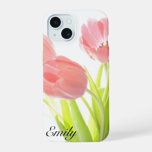 Mooi Roze Tulpen | Aangepaste Bloemen iPhone 15 Case (Achterkant)