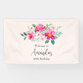 Mooi roze ventilator Bouquet Birthday Welkom Spandoek (Horizontaal)