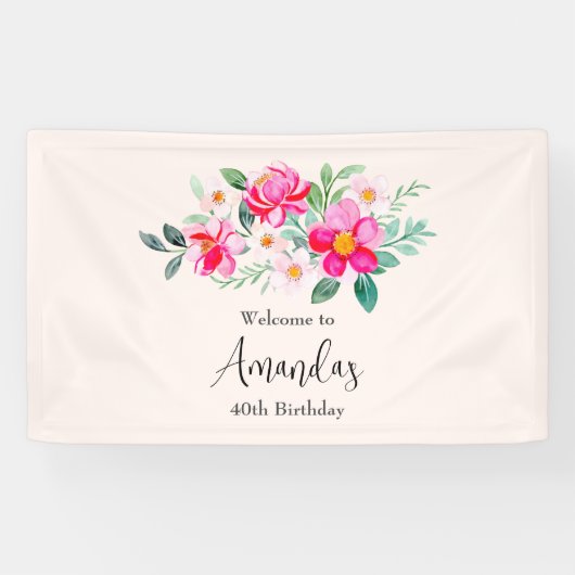 Mooi roze ventilator Bouquet Birthday Welkom Spandoek (Horizontaal)