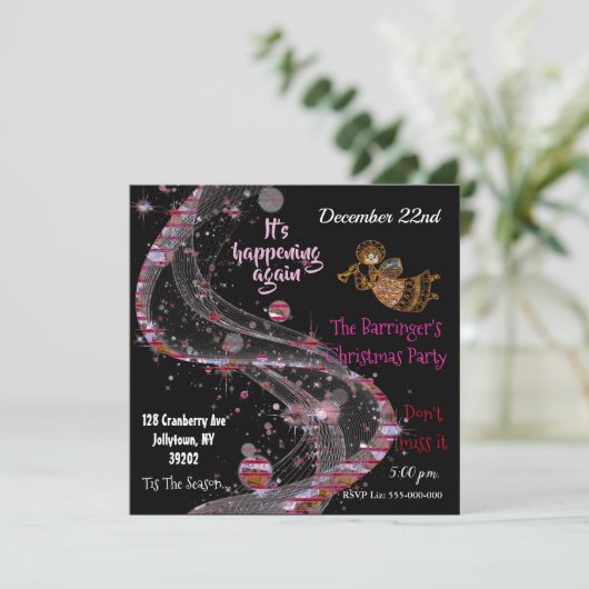 Mooi Roze Viering Kerst Feest Leuk Kaart (Staand voorkant)