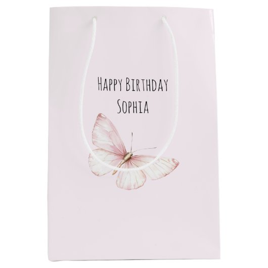 Mooi Roze Vlinder Verjaardag Medium Cadeauzakje (Voorkant)