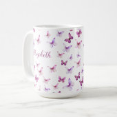 Mooi Roze Vlinders Aangepaste Naam Koffiemok (Voorkant links)