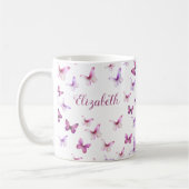 Mooi Roze Vlinders Aangepaste Naam Koffiemok (Links)