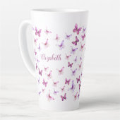 Mooi Roze Vlinders Aangepaste Naam Latte Mok (Linkerhoek)