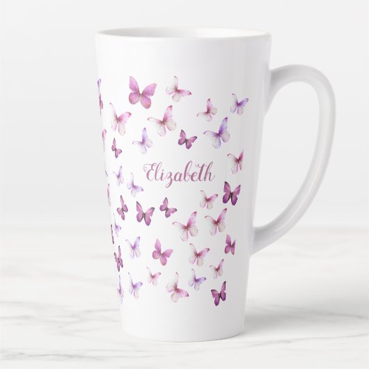Mooi Roze Vlinders Aangepaste Naam Latte Mok (Rechts)