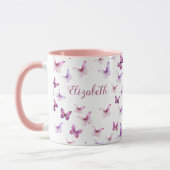 Mooi Roze Vlinders Aangepaste Naam Mok (Links)