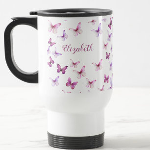Mooi Roze Vlinders Aangepaste Naam Reisbeker