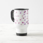 Mooi Roze Vlinders Aangepaste Naam Reisbeker (Voorkant links)
