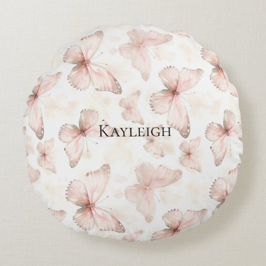 Mooi Roze Vlinders Baby Shower Rond Kussen (Voorkant)