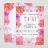 Mooi roze waterverf bloemige verjaardag kaart (Voorkant / Achterkant)