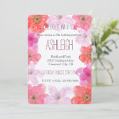 Mooi roze waterverf bloemige verjaardag kaart (Staand voorkant)