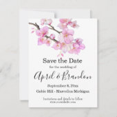 Mooi roze waterverf kersenbloesems script save the date (Voorkant)