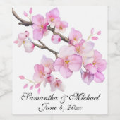 Mooi roze waterverf kersenbloesems script wijn etiket (Enkel label)