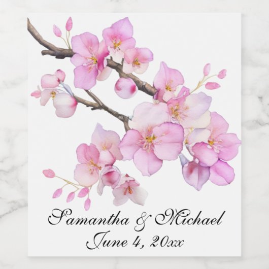 Mooi roze waterverf kersenbloesems script wijn etiket (Enkel label)