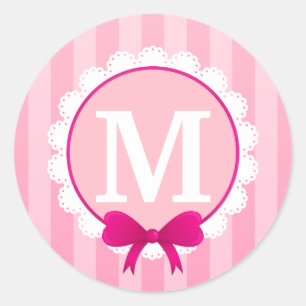 Mooi Roze Wit Ontwerp Gepersonaliseerd Monogram Ronde Sticker
