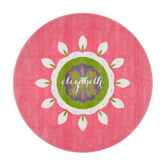 Mooi Roze Witte Bloemblaadjes Mandala Aangepaste N Snijplank (Voorkant)