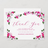 Mooi roze witte bloemige bedankt voor je 100e verj briefkaart (Voorkant / Achterkant)