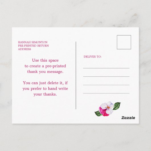 Mooi roze witte bloemige bedankt voor je 100e verj briefkaart (Achterkant)