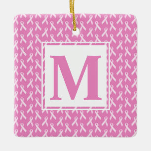 Mooi Roze & Witte Borstkanker Lintjes Monogram Keramisch Ornament