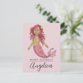 Mooi Roze Zeemeermin Gefeliciteerd Verjaardag Aang Briefkaart (Staand voorkant)