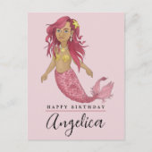 Mooi Roze Zeemeermin Gefeliciteerd Verjaardag Aang Briefkaart (Voorkant)