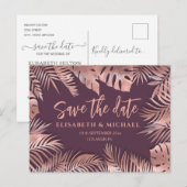 Mooi rozen gouden tropische bladeren romantisch aankondigingskaart (Voorkant / Achterkant)