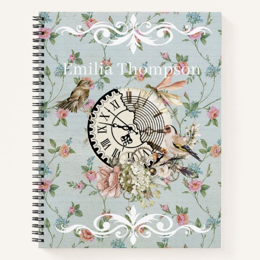 Mooi rustiek vintage bloempatroon met monogram notitieboek (Voorkant)