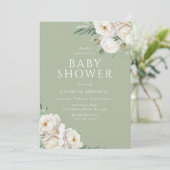 Mooi Sage Groen & Wit Bloemen Baby shower Kaart (Staand voorkant)