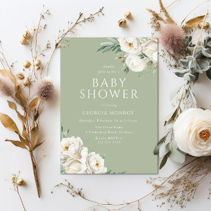 Mooi Sage Groen & Wit Bloemen Baby shower Kaart