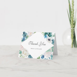 Mooi saliegroen blauw wit bloemendankkaart bedankkaart