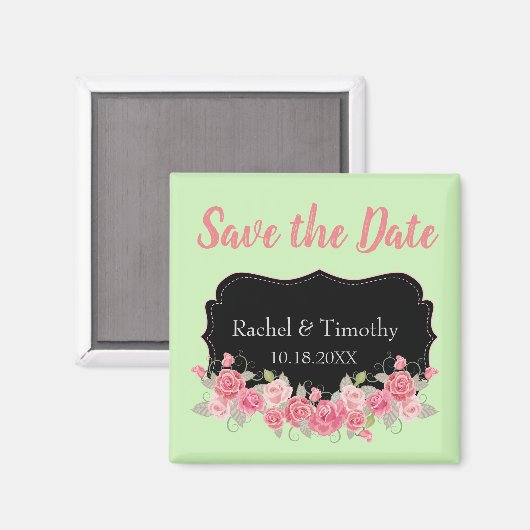 Mooi Save the Date Bruiloft Roze en Groen Magneet (Voorkant / Achterkant)