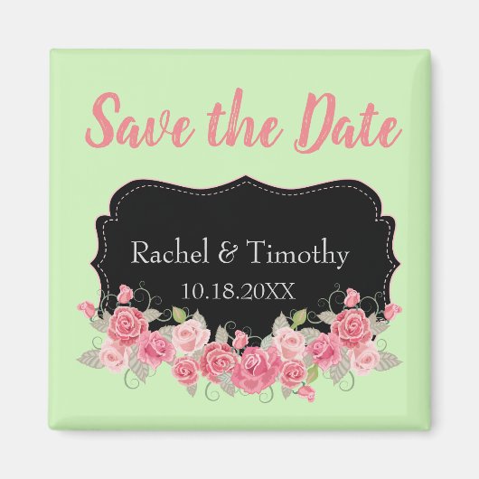 Mooi Save the Date Bruiloft Roze en Groen Magneet (Voorkant)