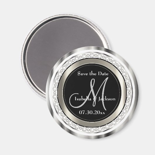 Mooi Save the Date in Silver & White Diamonds Magneet (Voorkant / Achterkant)