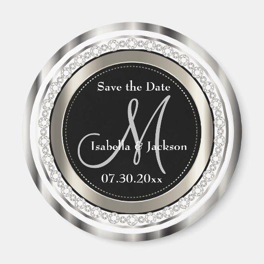 Mooi Save the Date in Silver & White Diamonds Magneet (Voorkant)