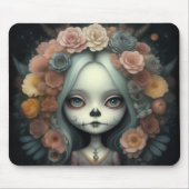 Mooi schattig grillig chibi meisje met bloemen muismat (Voorkant)