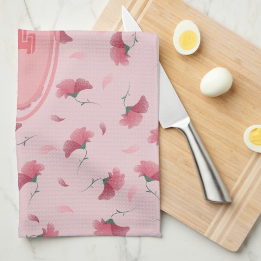 Mooi & Schattige Meisje Roze Bloemen Patroon Initi Theedoek (Quarter Fold)