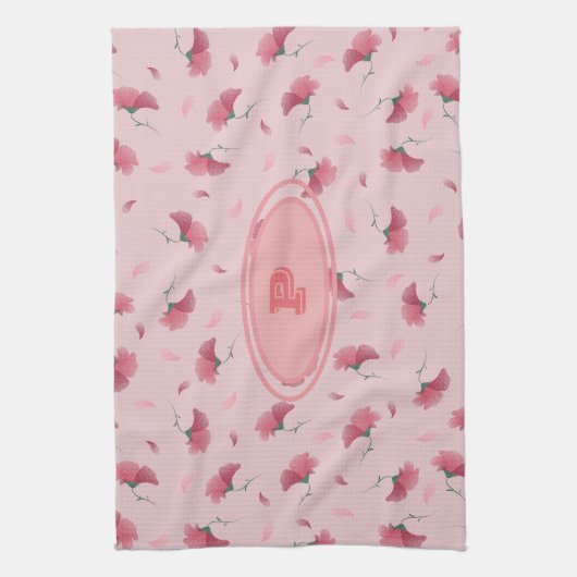 Mooi & Schattige Meisje Roze Bloemen Patroon Initi Theedoek (Verticaal)