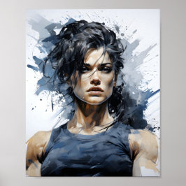 Mooi schetsportret van Vrouw Bodybuilder Poster