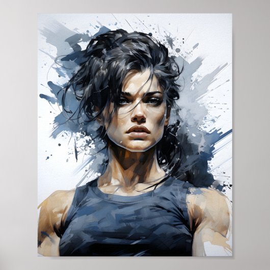 Mooi schetsportret van Vrouw Bodybuilder Poster (Voorkant)