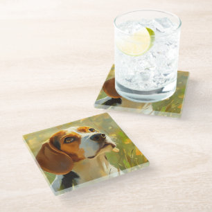 MOOI SCHILDERIJ VAN EEN BEAGLE HOND GLAZEN ONDERZETTER